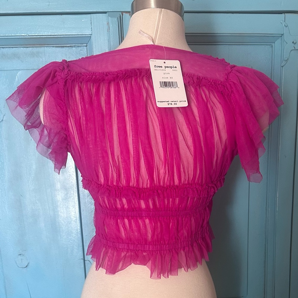 Free People Sheer Pink Ruffle Top - Picture 4 of 7